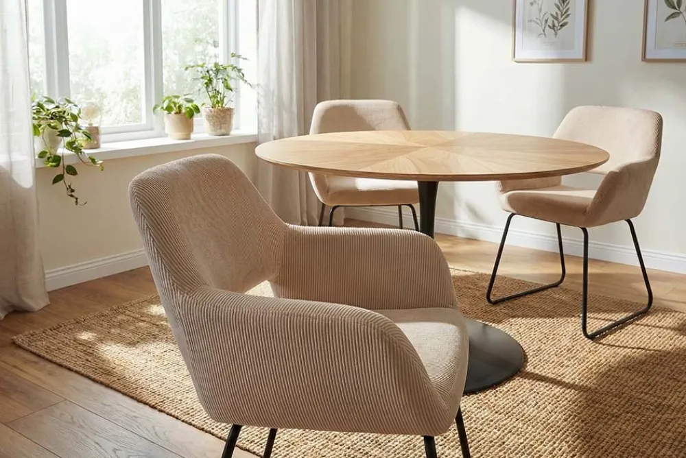 Riess-Ambiente Retro Möbel|Stühle > Design Stuhl MUSTANG beige Cord mit Armlehne schwarz Metallgestell