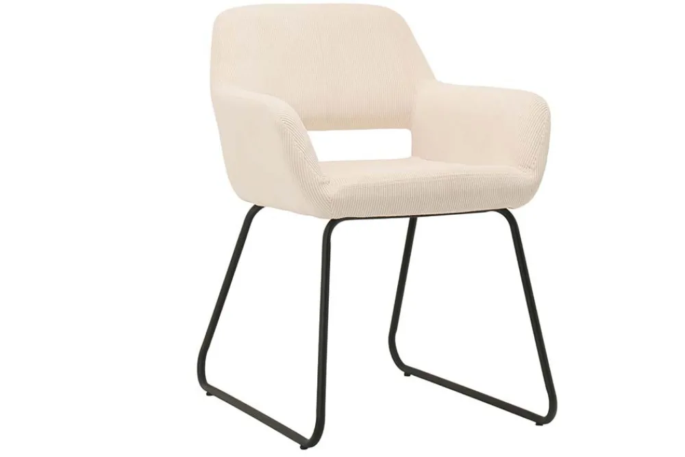 Riess-Ambiente Retro Möbel|Stühle > Design Stuhl MUSTANG beige Cord mit Armlehne schwarz Metallgestell