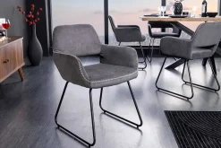 Riess-Ambiente Retro Möbel|Industrial Loft > Design Stuhl MUSTANG grau Cord mit Armlehne schwarz Metall