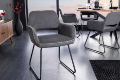 Riess-Ambiente Retro Möbel|Industrial Loft > Design Stuhl MUSTANG grau Cord mit Armlehne schwarz Metall
