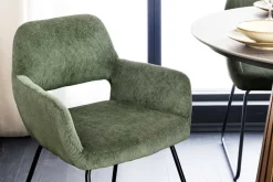 Riess-Ambiente Retro Möbel|Stühle > Design Stuhl MUSTANG grün Cord mit Armlehne schwarz Metallgestell