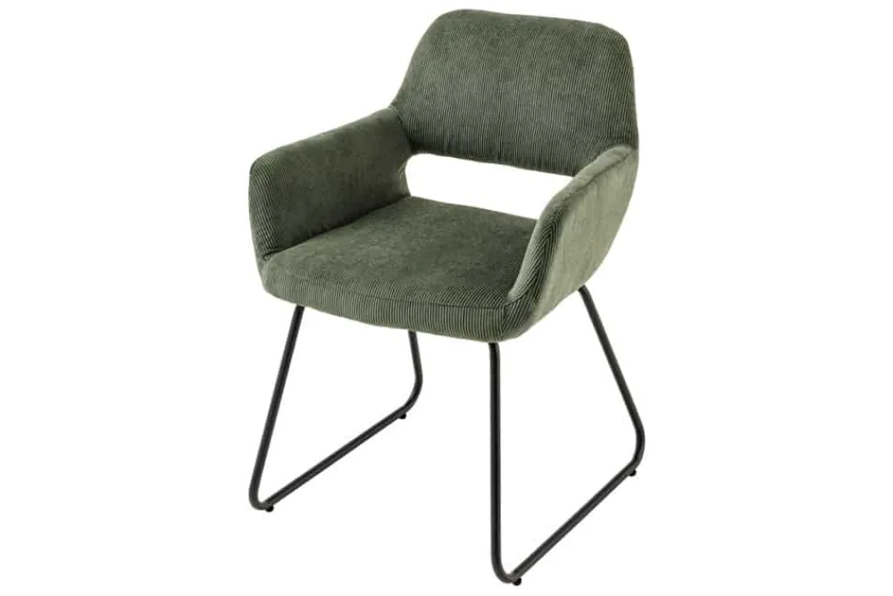 Riess-Ambiente Retro Möbel|Stühle > Design Stuhl MUSTANG grün Cord mit Armlehne schwarz Metallgestell