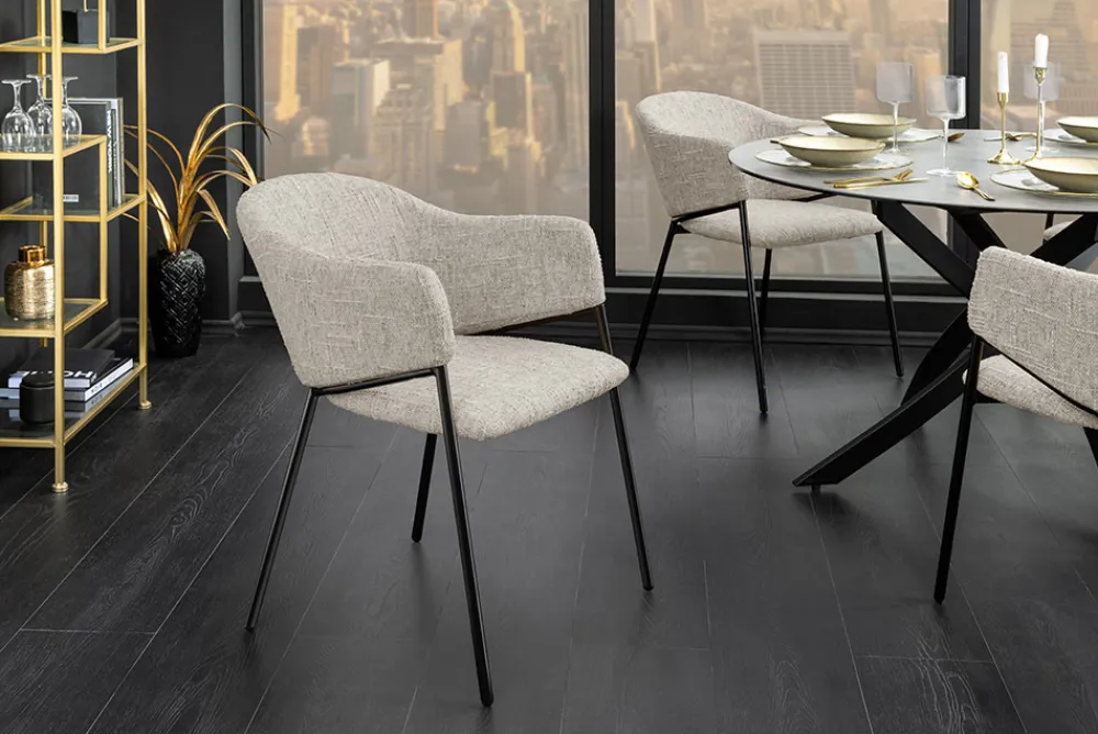 Riess-Ambiente Retro Möbel|Stühle > Design Stuhl NOBLESSE beige Chenille schwarzes Metallgestell