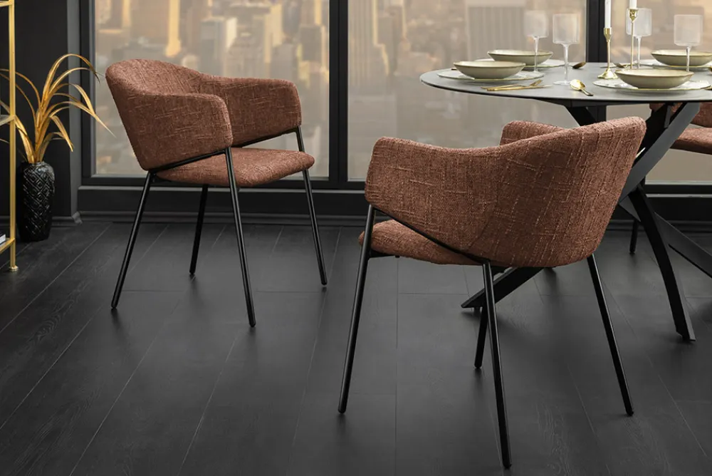 Riess-Ambiente Retro Möbel|Stühle > Design Stuhl NOBLESSE braun Chenille schwarzes Metallgestell
