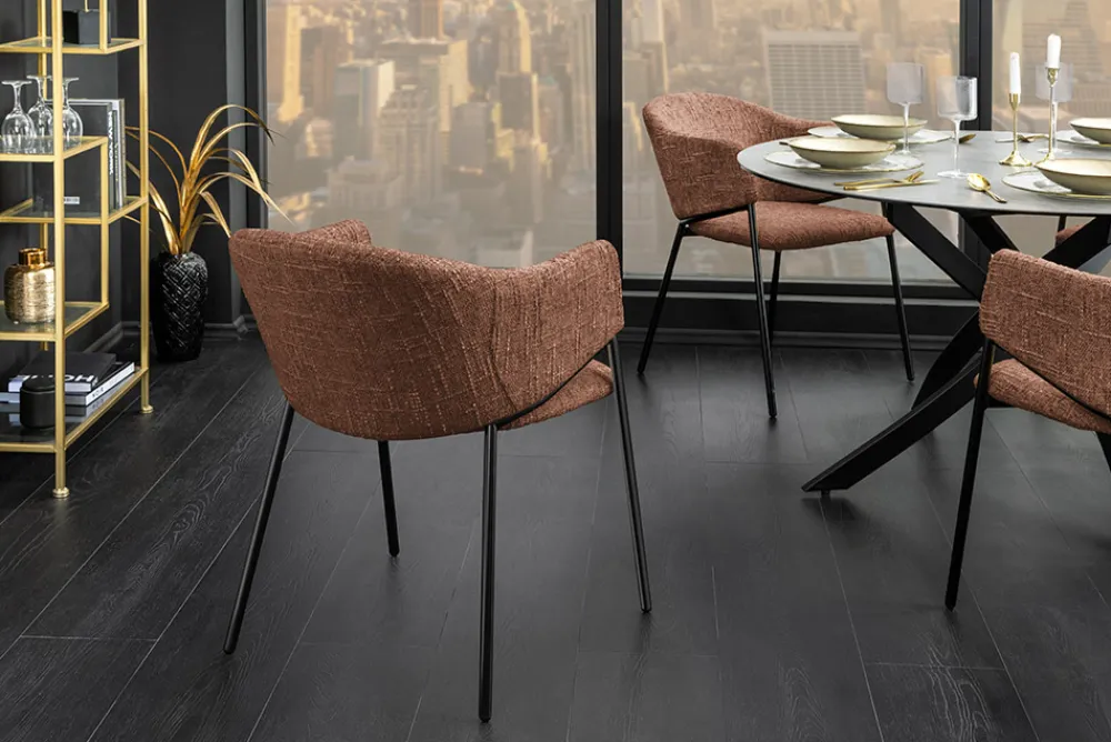 Riess-Ambiente Retro Möbel|Stühle > Design Stuhl NOBLESSE braun Chenille schwarzes Metallgestell