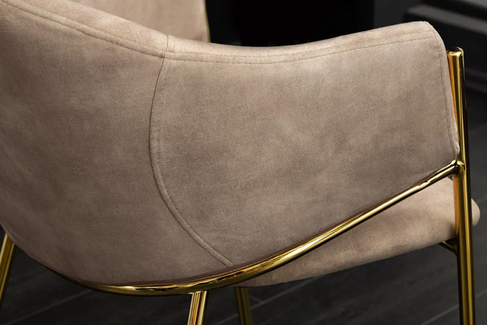 Riess-Ambiente Retro Möbel|Stühle > Design Stuhl NOBLESSE champagner beige Samt golden verchromtes Metallgestell