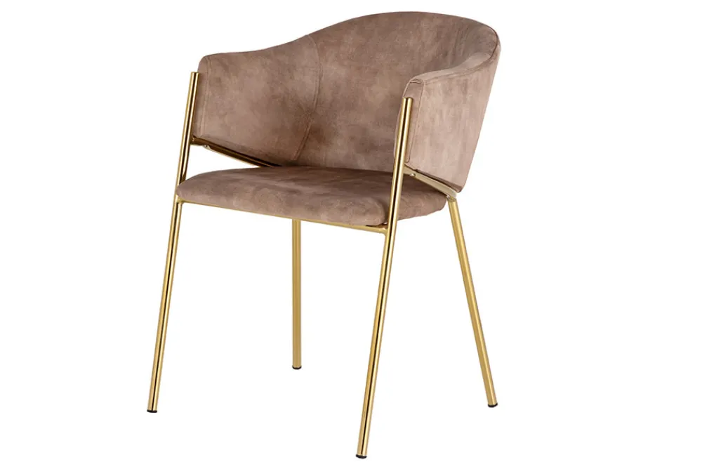 Riess-Ambiente Retro Möbel|Stühle > Design Stuhl NOBLESSE champagner beige Samt golden verchromtes Metallgestell