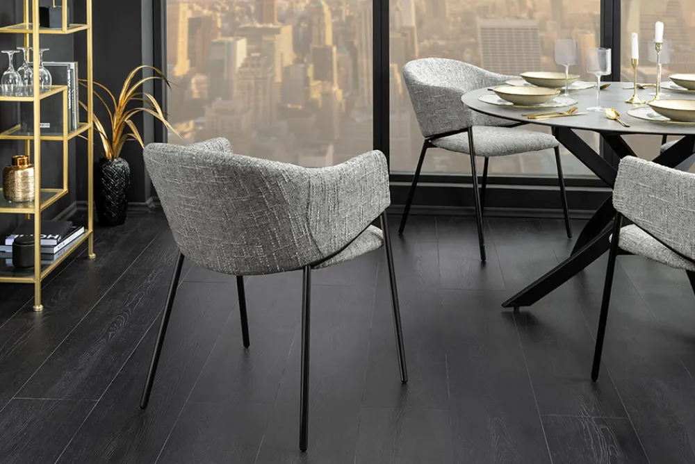 Riess-Ambiente Retro Möbel|Stühle > Design Stuhl NOBLESSE grau Chenille schwarzes Metallgestell