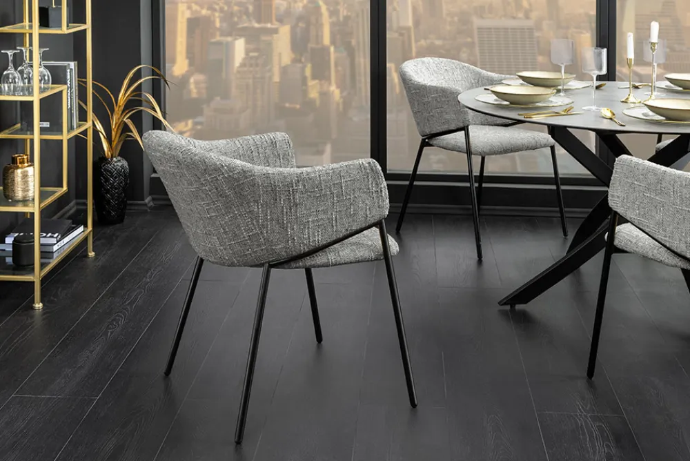 Riess-Ambiente Retro Möbel|Stühle > Design Stuhl NOBLESSE grau Chenille schwarzes Metallgestell