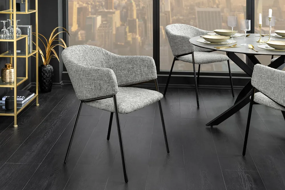 Riess-Ambiente Retro Möbel|Stühle > Design Stuhl NOBLESSE grau Chenille schwarzes Metallgestell