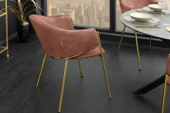 Riess-Ambiente Retro Möbel|Stühle > Design Stuhl NOBLESSE rosé Samt golden verchromtes Metallgestell Retro-Look