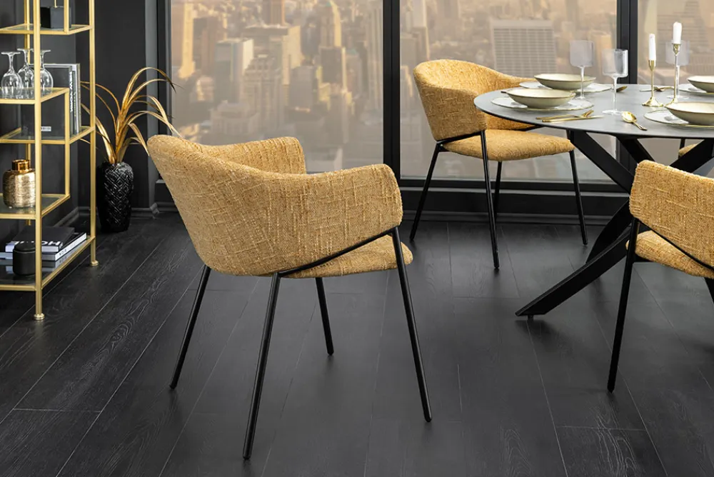 Riess-Ambiente Retro Möbel|Stühle > Design Stuhl NOBLESSE senfgelb Chenille schwarzes Metallgestell