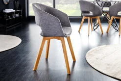 Riess-Ambiente Skandinavisch|Retro Möbel > Design Stuhl NORDIC STAR grau Strukturstoff Massivholz mit Armlehne gepolstert