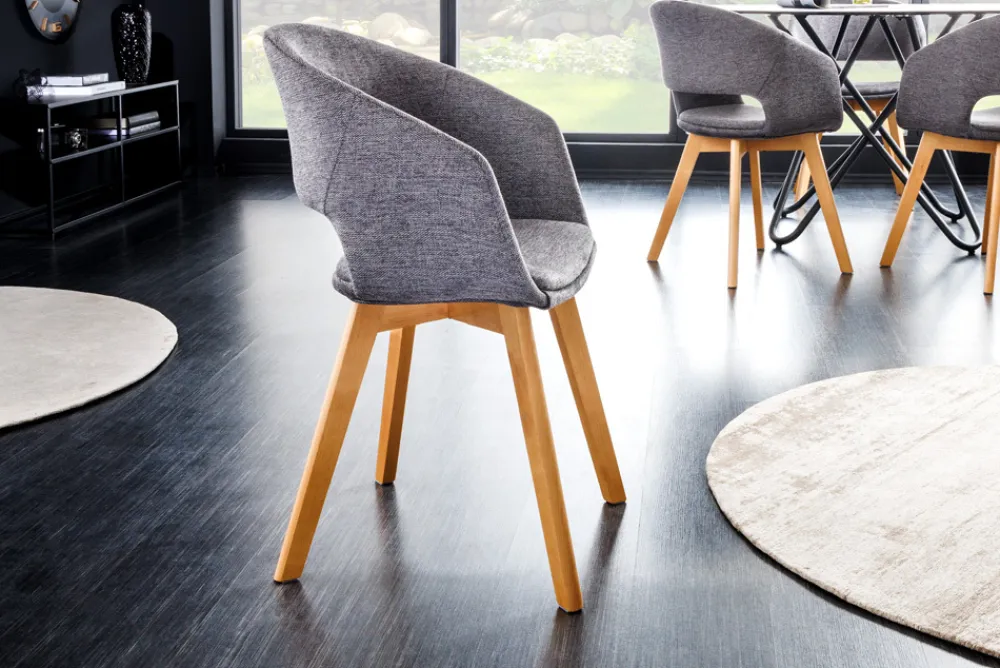 Riess-Ambiente Skandinavisch|Retro Möbel > Design Stuhl NORDIC STAR grau Strukturstoff Massivholz mit Armlehne gepolstert