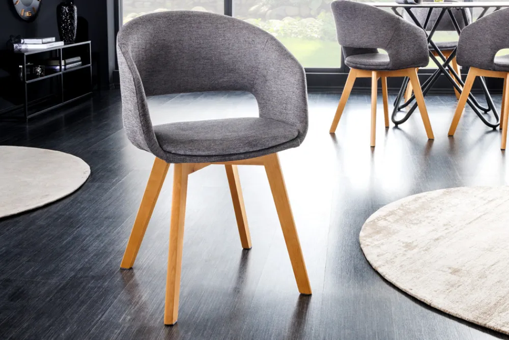 Riess-Ambiente Skandinavisch|Retro Möbel > Design Stuhl NORDIC STAR grau Strukturstoff Massivholz mit Armlehne gepolstert