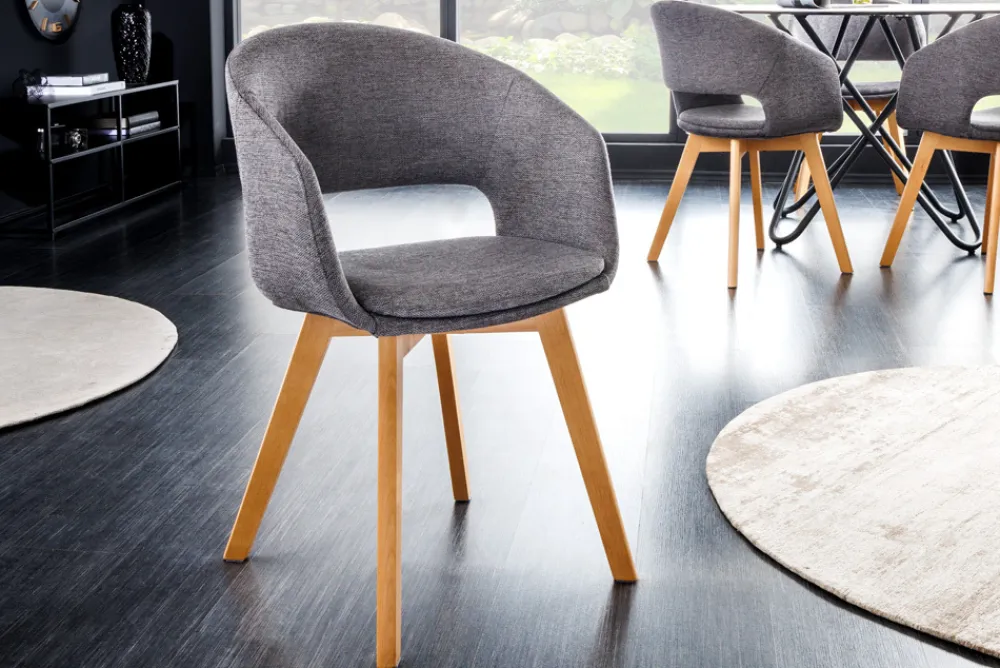 Riess-Ambiente Skandinavisch|Retro Möbel > Design Stuhl NORDIC STAR grau Strukturstoff Massivholz mit Armlehne gepolstert