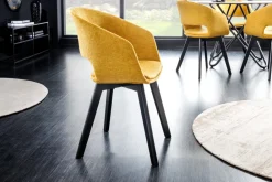 Riess-Ambiente Skandinavisch|Retro Möbel > Design Stuhl NORDIC STAR senfgelb Strukturstoff Massivholz schwarz mit Armlehne gepolstert