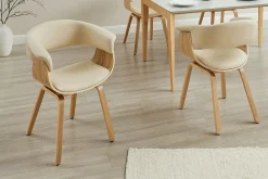 Riess-Ambiente Retro Möbel|Stühle > Design Stuhl ORGANIC natur Eiche creme beige Kunstleder mit Armlehnen