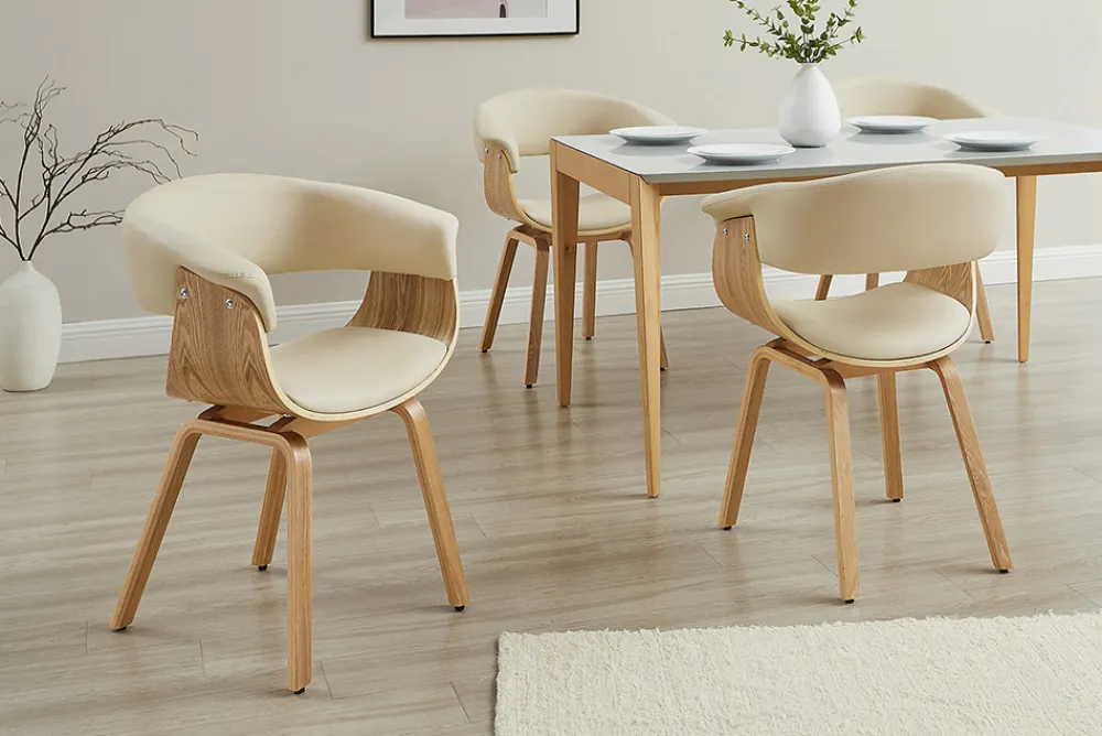 Riess-Ambiente Retro Möbel|Stühle > Design Stuhl ORGANIC natur Eiche creme beige Kunstleder mit Armlehnen