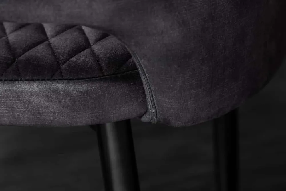Riess-Ambiente Retro Möbel|Stühle > Design Stuhl PARIS grau Samt mit Armlehnen Ziersteppung goldene Fußkappen gepolstert