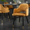 Riess-Ambiente Retro Möbel|Stühle > Design Stuhl PARIS senfgelb Samt mit Armlehnen Ziersteppung goldene Fußkappen