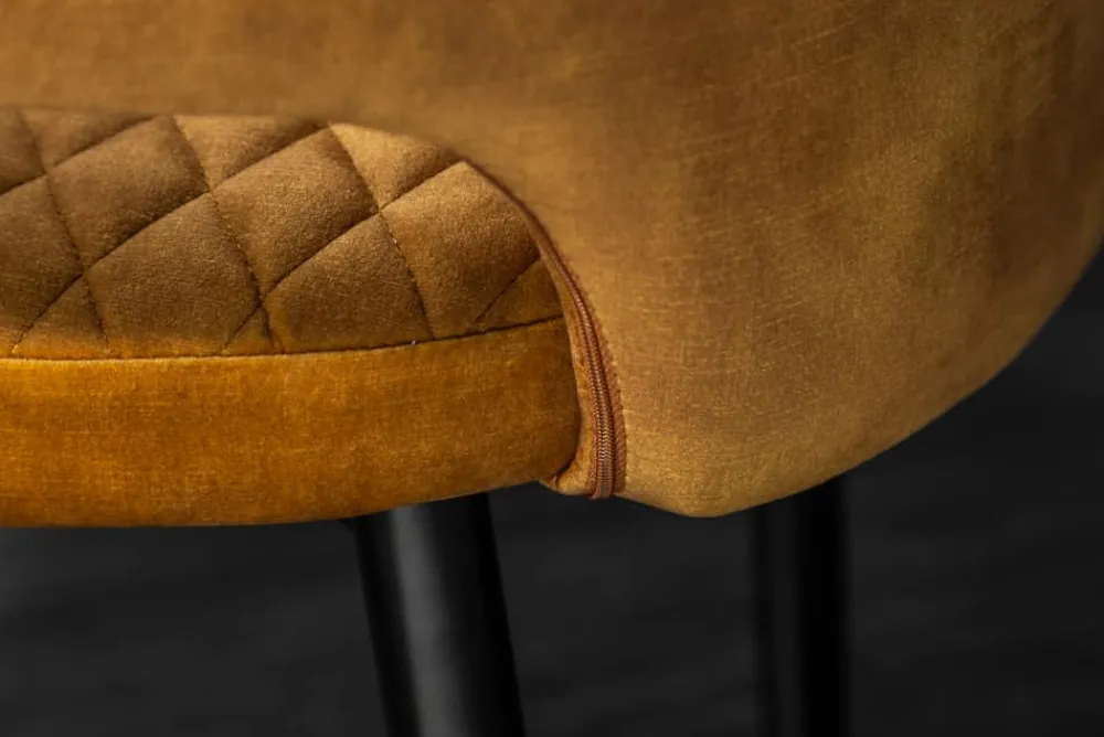 Riess-Ambiente Retro Möbel|Stühle > Design Stuhl PARIS senfgelb Samt mit Armlehnen Ziersteppung goldene Fußkappen