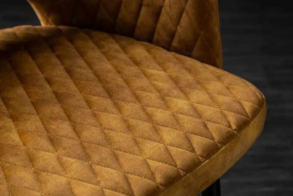 Riess-Ambiente Retro Möbel|Stühle > Design Stuhl PARIS senfgelb Samt mit Armlehnen Ziersteppung goldene Fußkappen