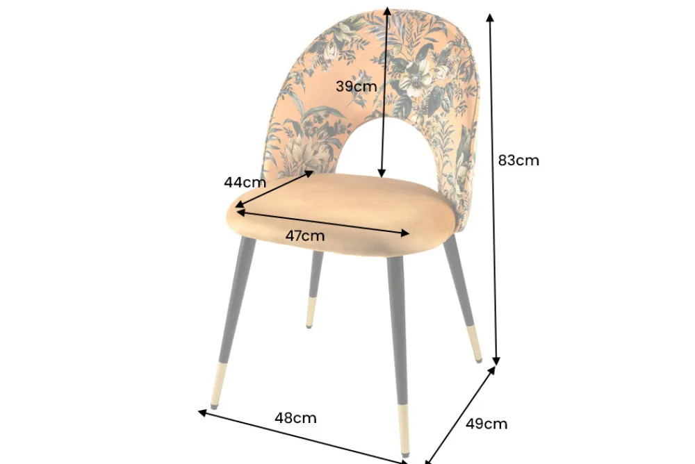 Riess-Ambiente Retro Möbel|Stühle > Design Stuhl PRÊT-À-PORTER gelb Samt florales Muster und goldene Fußkappen