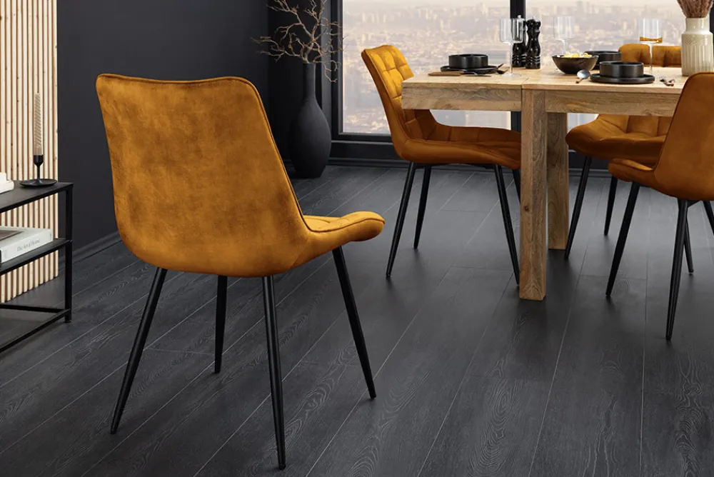Riess-Ambiente Stühle|Samt Möbel > Design Stuhl ROADSTAR senfgelb Samt schwarze Metallbeine