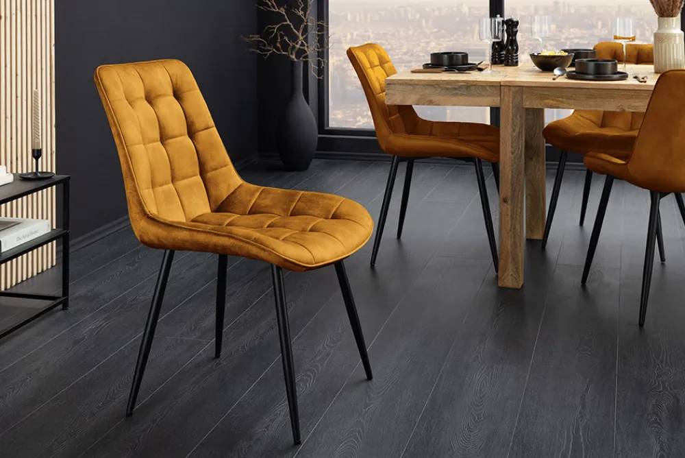 Riess-Ambiente Stühle|Samt Möbel > Design Stuhl ROADSTAR senfgelb Samt schwarze Metallbeine