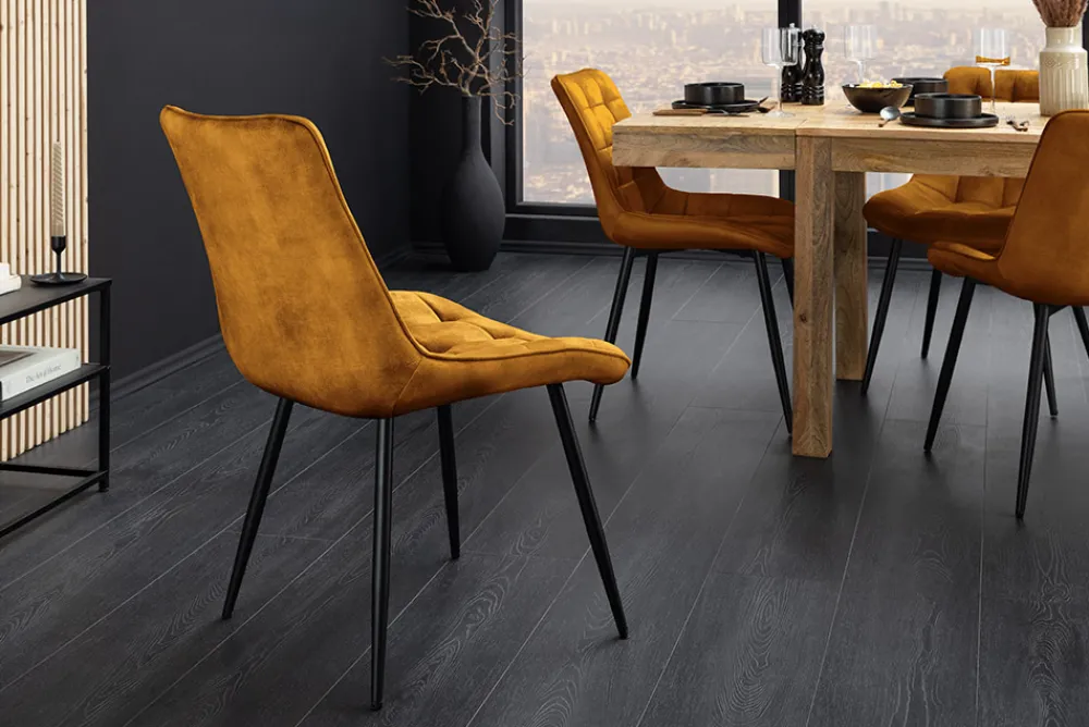 Riess-Ambiente Stühle|Samt Möbel > Design Stuhl ROADSTAR senfgelb Samt schwarze Metallbeine