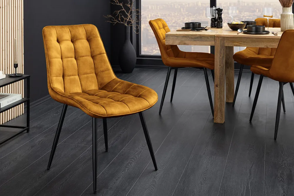 Riess-Ambiente Stühle|Samt Möbel > Design Stuhl ROADSTAR senfgelb Samt schwarze Metallbeine