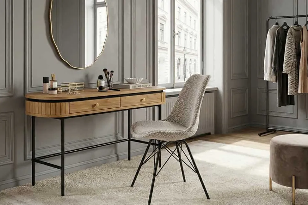 Riess-Ambiente Skandinavisch|Retro Möbel > Design Stuhl SCANDINAVIA MEISTERSTÜCK beige grau Chenille schwarz Metallgestell
