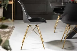 Riess-Ambiente Goldene Möbel|Skandinavisch > Design Stuhl SCANDINAVIA MEISTERSTÜCK schwarz goldene Beine