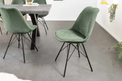 Riess-Ambiente Skandinavisch|Retro Möbel > Design Stuhl SCANDINAVIA MEISTERSTÜCK grün Cord schwarz Metall-Gestell