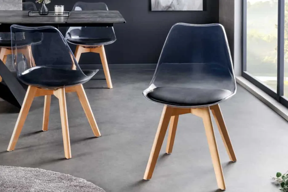 Riess-Ambiente Skandinavisch|Stühle > Design Stuhl SCANDINAVIA MEISTERSTÜCK transparent schwarz Kunststoff Buchenholz natur