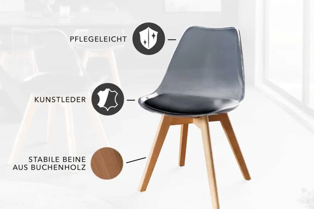 Riess-Ambiente Skandinavisch|Stühle > Design Stuhl SCANDINAVIA MEISTERSTÜCK transparent schwarz Kunststoff Buchenholz natur