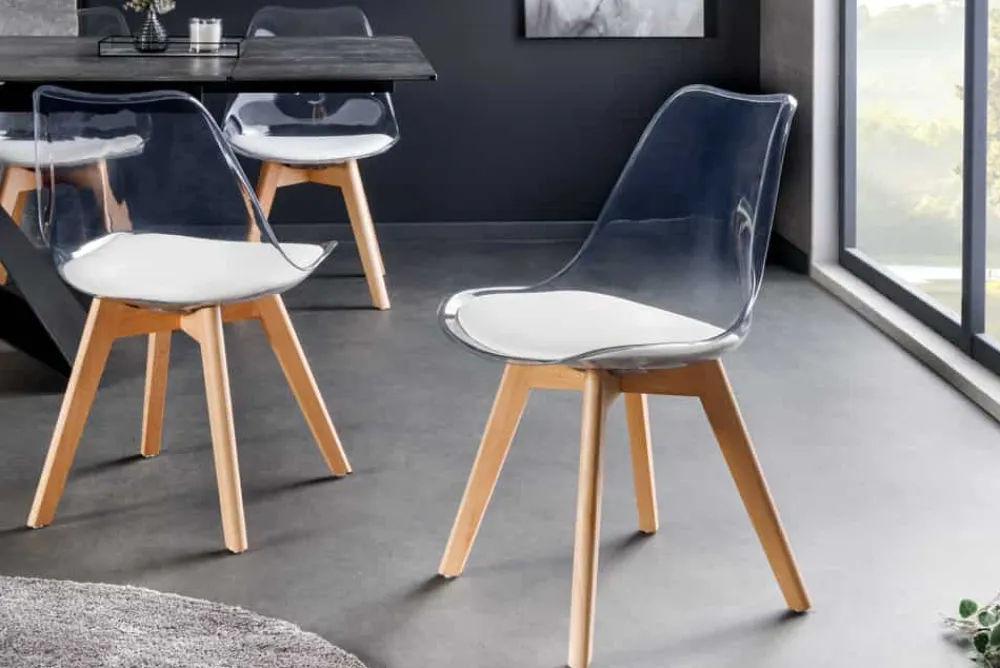 Riess-Ambiente Skandinavisch|Stühle > Design Stuhl SCANDINAVIA MEISTERSTÜCK transparent weiß Kunststoff Buchenholz natur