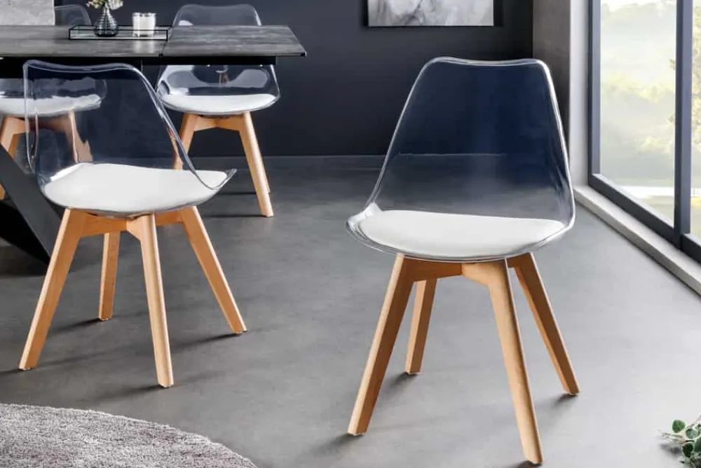 Riess-Ambiente Skandinavisch|Stühle > Design Stuhl SCANDINAVIA MEISTERSTÜCK transparent weiß Kunststoff Buchenholz natur