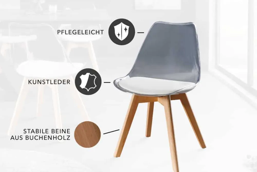 Riess-Ambiente Skandinavisch|Stühle > Design Stuhl SCANDINAVIA MEISTERSTÜCK transparent weiß Kunststoff Buchenholz natur