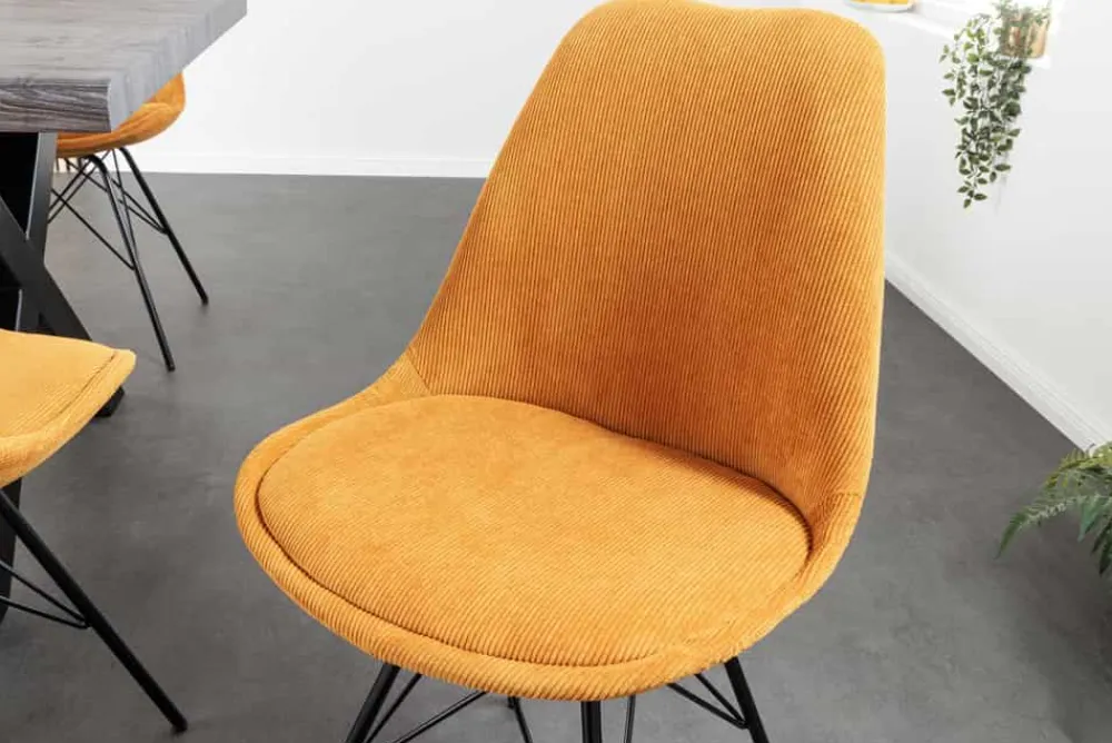 Riess-Ambiente Skandinavisch|Retro Möbel > Design Stuhl SCANDINAVIA MEISTERSTÜCK senfgelb Cord schwarze Metallbeine