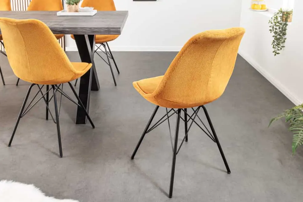Riess-Ambiente Skandinavisch|Retro Möbel > Design Stuhl SCANDINAVIA MEISTERSTÜCK senfgelb Cord schwarze Metallbeine