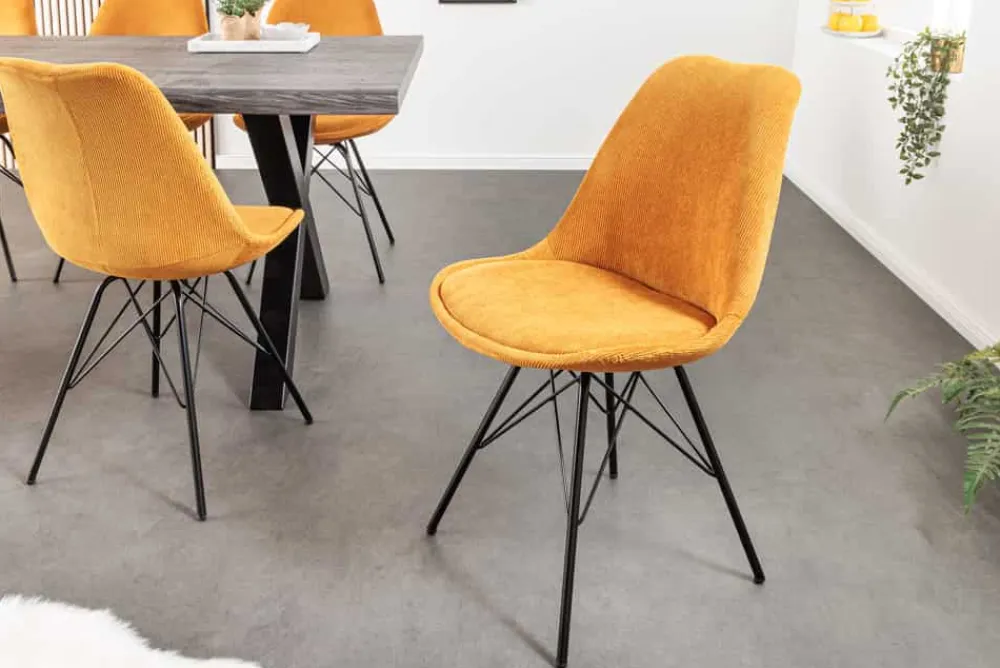 Riess-Ambiente Skandinavisch|Retro Möbel > Design Stuhl SCANDINAVIA MEISTERSTÜCK senfgelb Cord schwarze Metallbeine