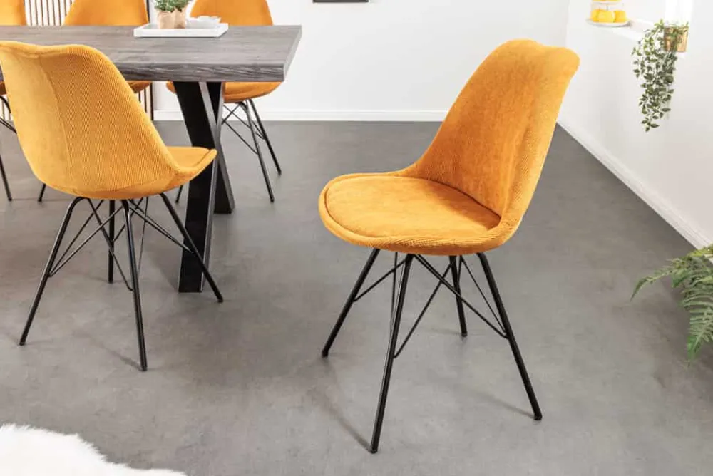 Riess-Ambiente Skandinavisch|Retro Möbel > Design Stuhl SCANDINAVIA MEISTERSTÜCK senfgelb Cord schwarze Metallbeine