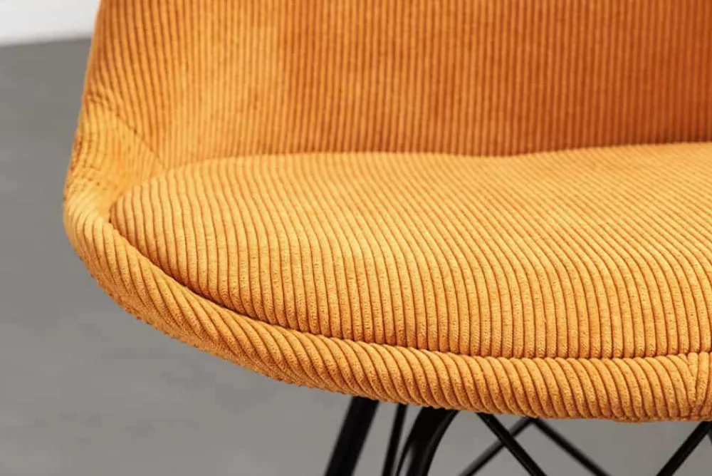 Riess-Ambiente Skandinavisch|Retro Möbel > Design Stuhl SCANDINAVIA MEISTERSTÜCK senfgelb Cord schwarze Metallbeine