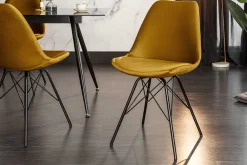 Riess-Ambiente Skandinavisch|Stühle > Design Stuhl SCANDINAVIA MEISTERSTÜCK senfgelb Samt schwarze Metallbeine