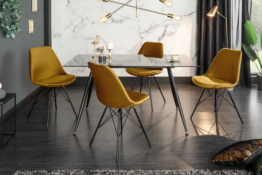 Riess-Ambiente Skandinavisch|Stühle > Design Stuhl SCANDINAVIA MEISTERSTÜCK senfgelb Samt schwarze Metallbeine