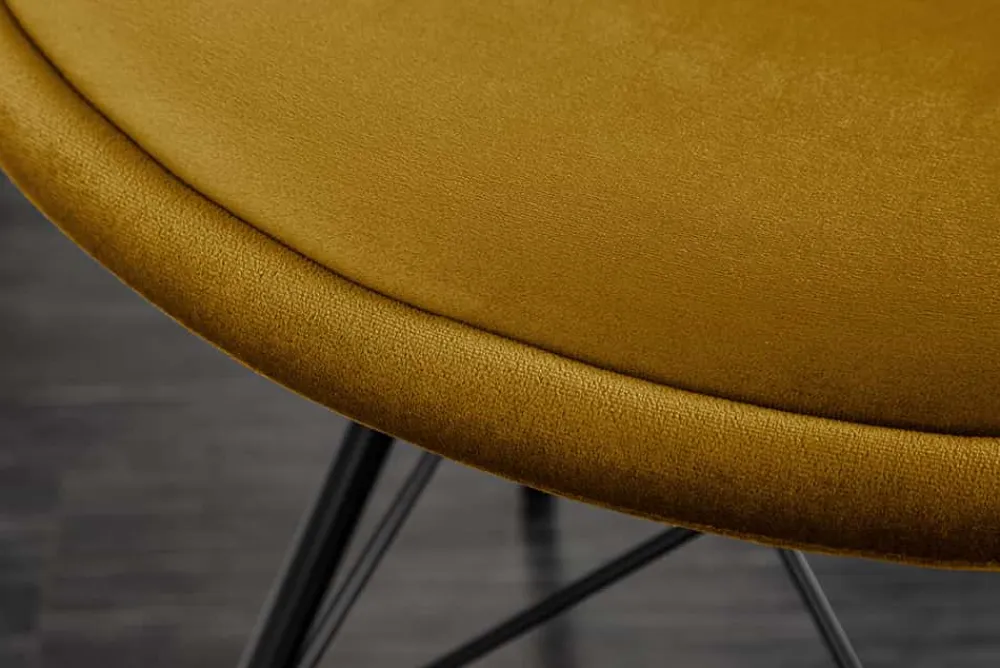 Riess-Ambiente Skandinavisch|Stühle > Design Stuhl SCANDINAVIA MEISTERSTÜCK senfgelb Samt schwarze Metallbeine