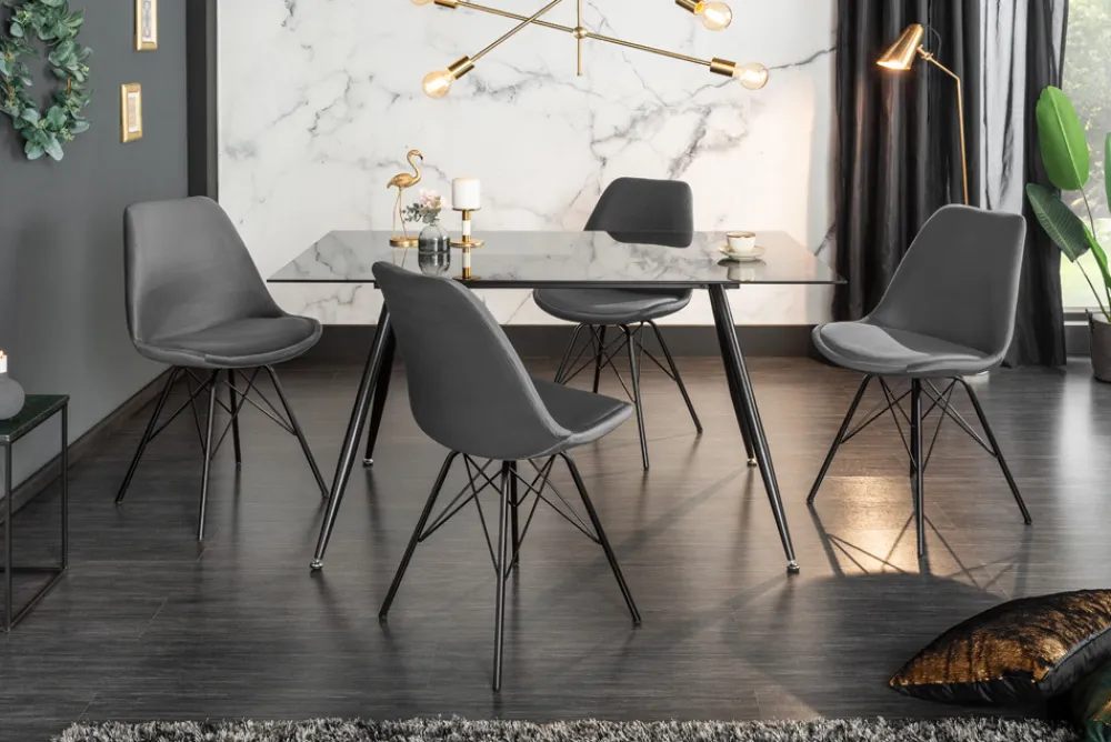 Riess-Ambiente Skandinavisch|Industrial Loft > Design Stuhl SCANDINAVIA MEISTERSTÜCK grau Samt schwarze Metallbeine