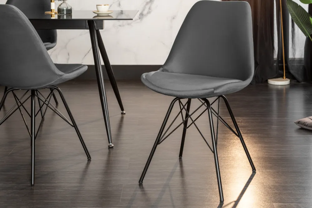 Riess-Ambiente Skandinavisch|Industrial Loft > Design Stuhl SCANDINAVIA MEISTERSTÜCK grau Samt schwarze Metallbeine